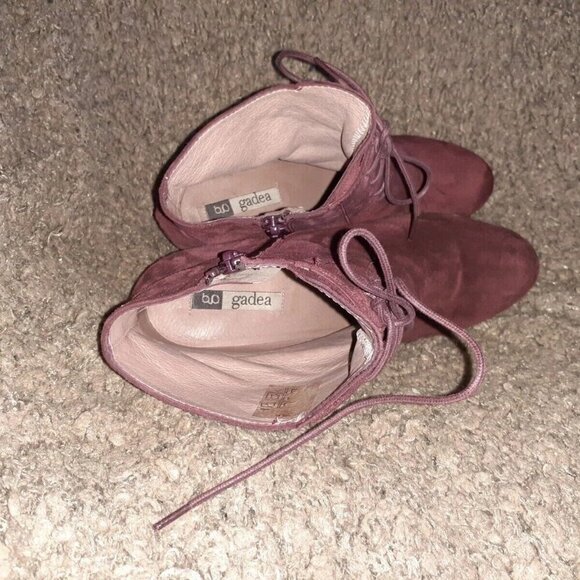 GADEA-Plum Suede Lace-Up/Side Zip-Ankle Booties-Block Heel-Sz 37-Near Mint - Picture 5 of 8